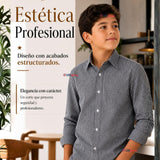 Camisa Cuadrille Niño Azul Clásica Regular Fit Manga Larga