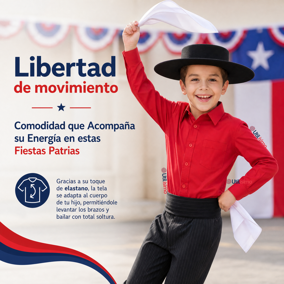 Camisa Huaso Niño Algodón Rojo Fiestas Patrias Traje Típico