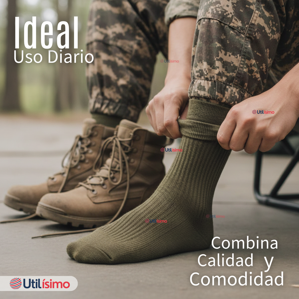 Pack 3 Pares Calcetines Táctico Militar Verde 65% Algodón Transpirables