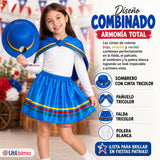 Pack 3 Trajes Nortinos Niña Azul 4 Piezas Con Poleras Baile Típico Fiestas Patrias