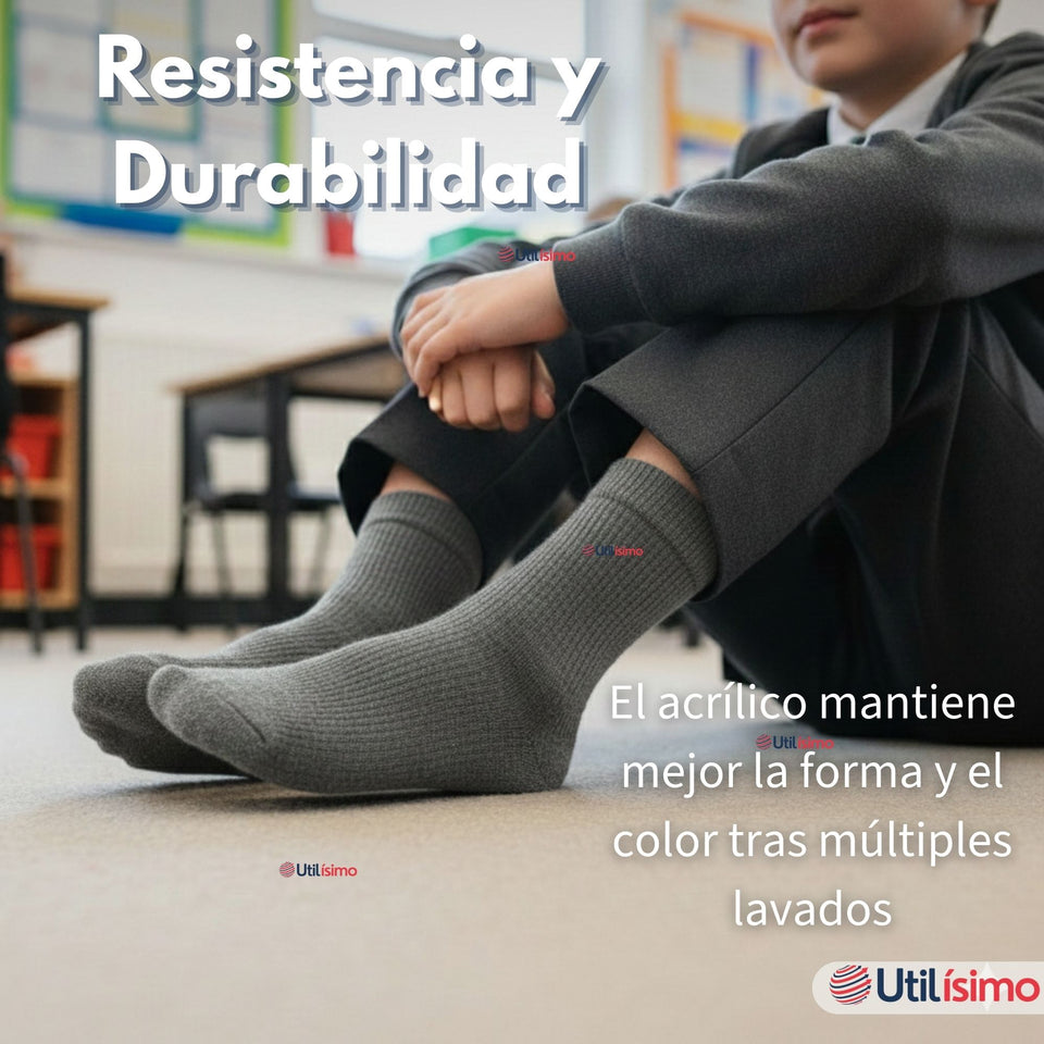 Pack 6 Calcetínes Escolares Corto Acrilico Gris Niño Juvenil