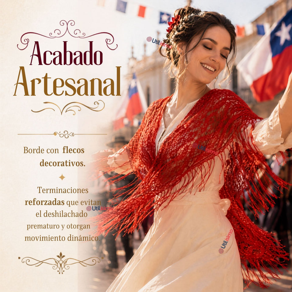 Puntilla Chal Rojo Baile Chilote Mujer Traje Típico 150x79 cm