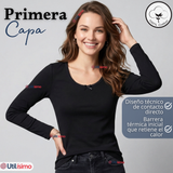 Pack 3 Camisetas Poleras Algodón Primera Capa Manga Larga Blanco Negro Mujer