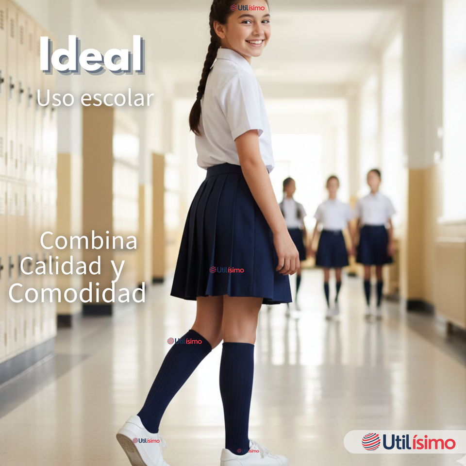 Calcetín Escolar Largo Bambú Azul Niñas