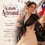 Pack 3 Puntillas Chales Traje Típico Baile Chilote Mujer Negro 110x51cm