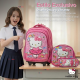 Mochila Escolar Hello Kitty Bailarina Con Ruedas Desmontables + Estuche + Lonchera Niña Poliéster