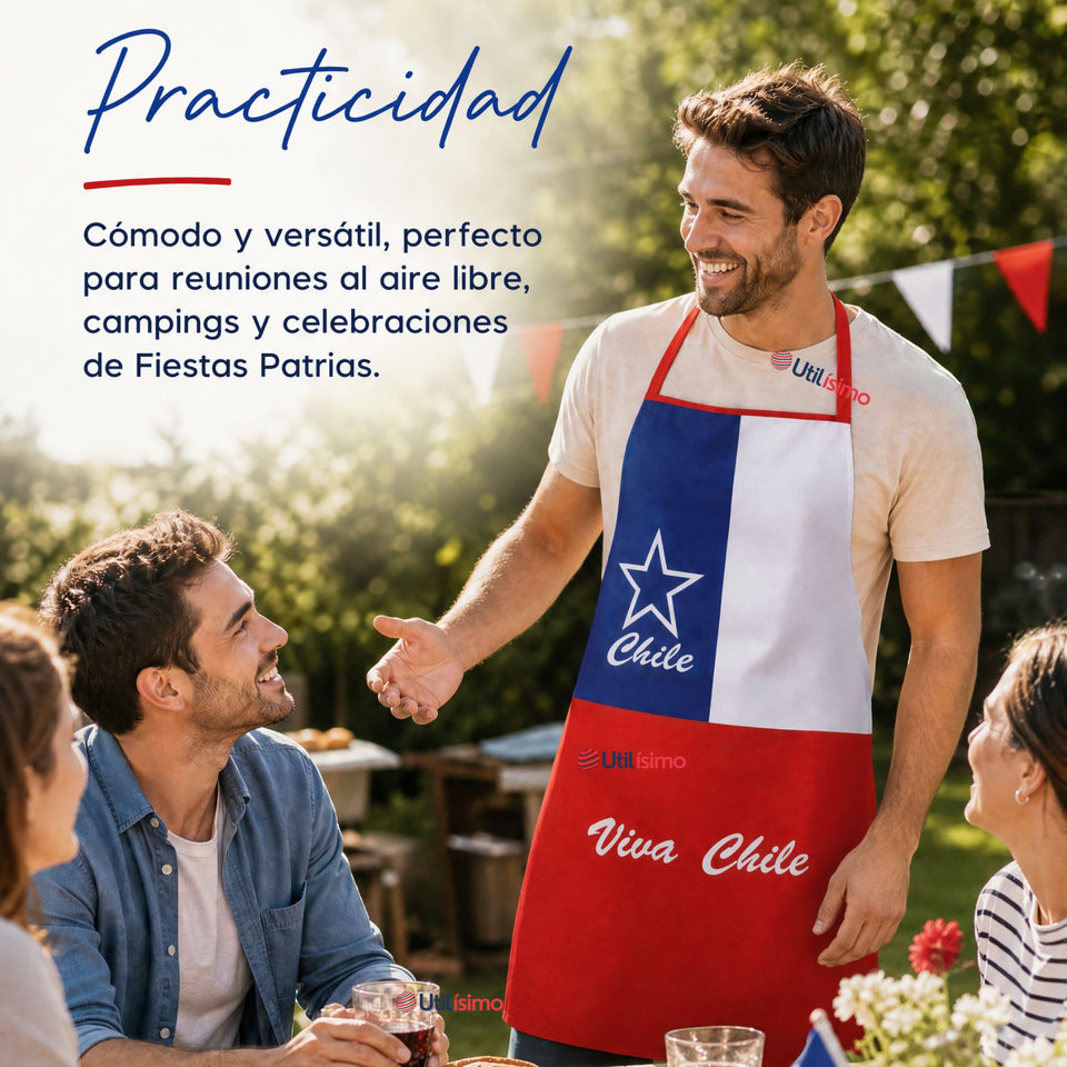 Pack 3 Delantales Pechera Viva Chile Bandera Chile Fiestas Patrias (Copia)