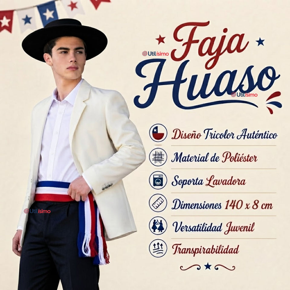 Faja Huaso Bandera Chile Juvenil Fiestas Patrias Bailes Típico