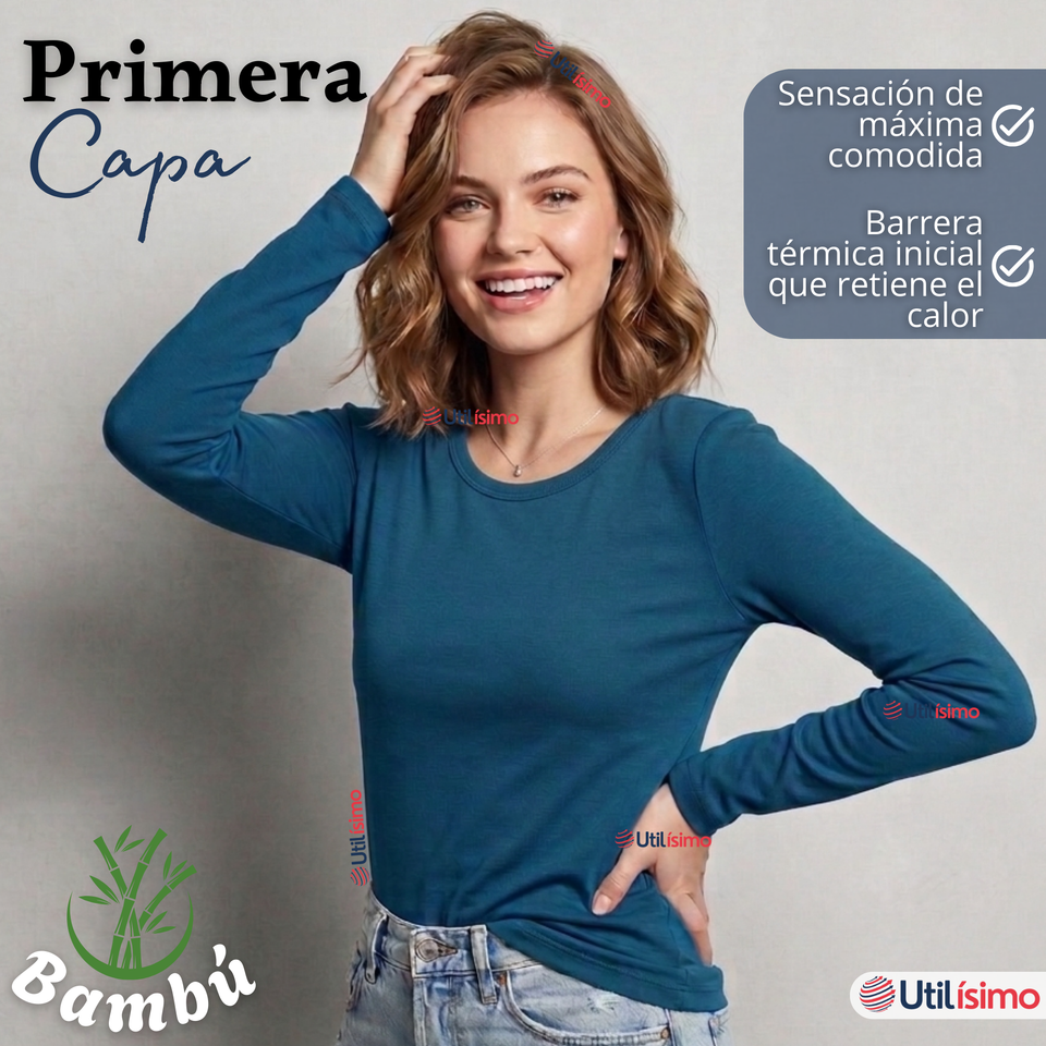 Camiseta Polera Bambú Primera Capa Manga Larga Colores Surtidos Mujer