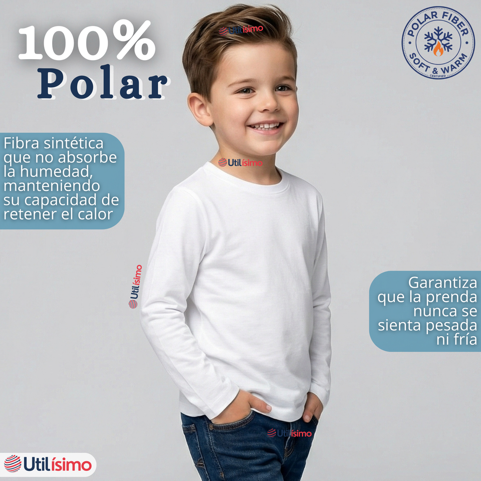 Polera Camiseta Polar Primera Capa Cuello Redondo Manga Larga Colores Surtido Niño