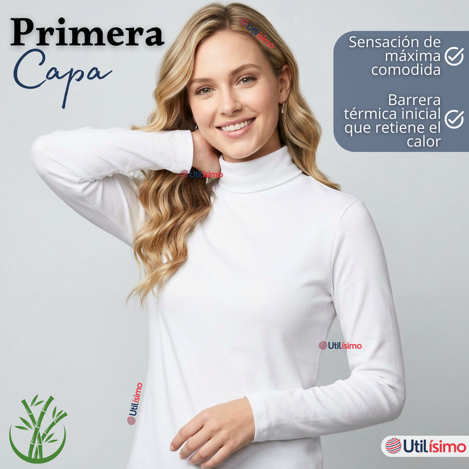 Camiseta Polera Bambú Primera Capa Cuello Beatle Manga Larga Colores Surtidos Mujer