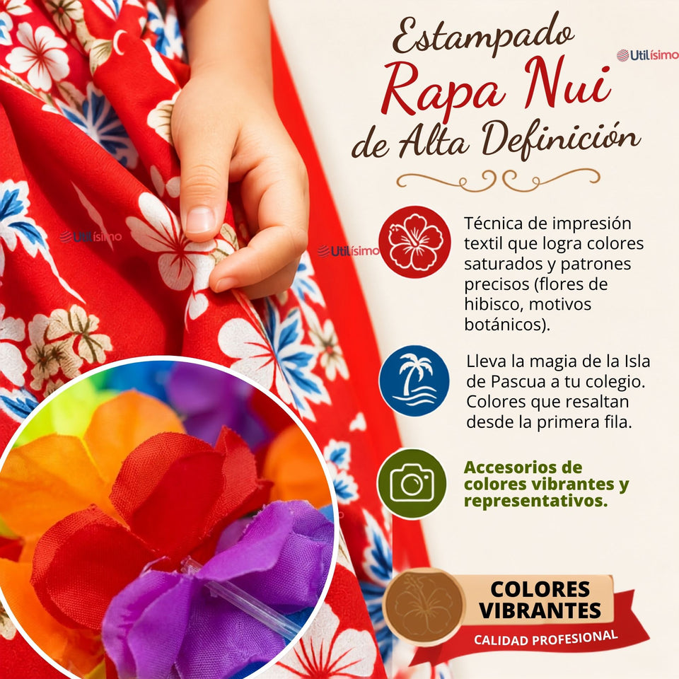 Pack 6 Trajes Páscuense Pareo Hawaiano Surtido Niña Con Accesorios