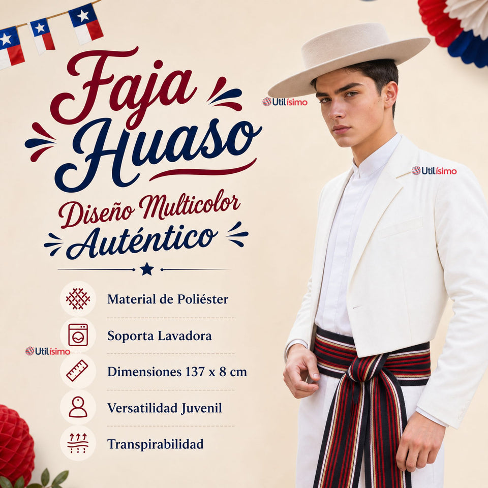 Faja Huaso Juvenil Fiestas Patrias Bailes Típico Multicolor