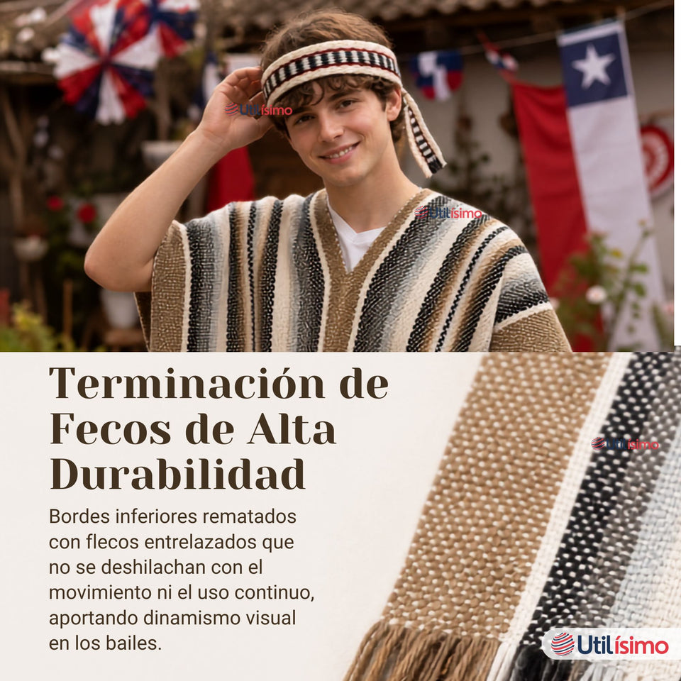 Pack 3 Ponchos Mantas Mapuche Con Trarilonco Juvenil Fiestas Patrias