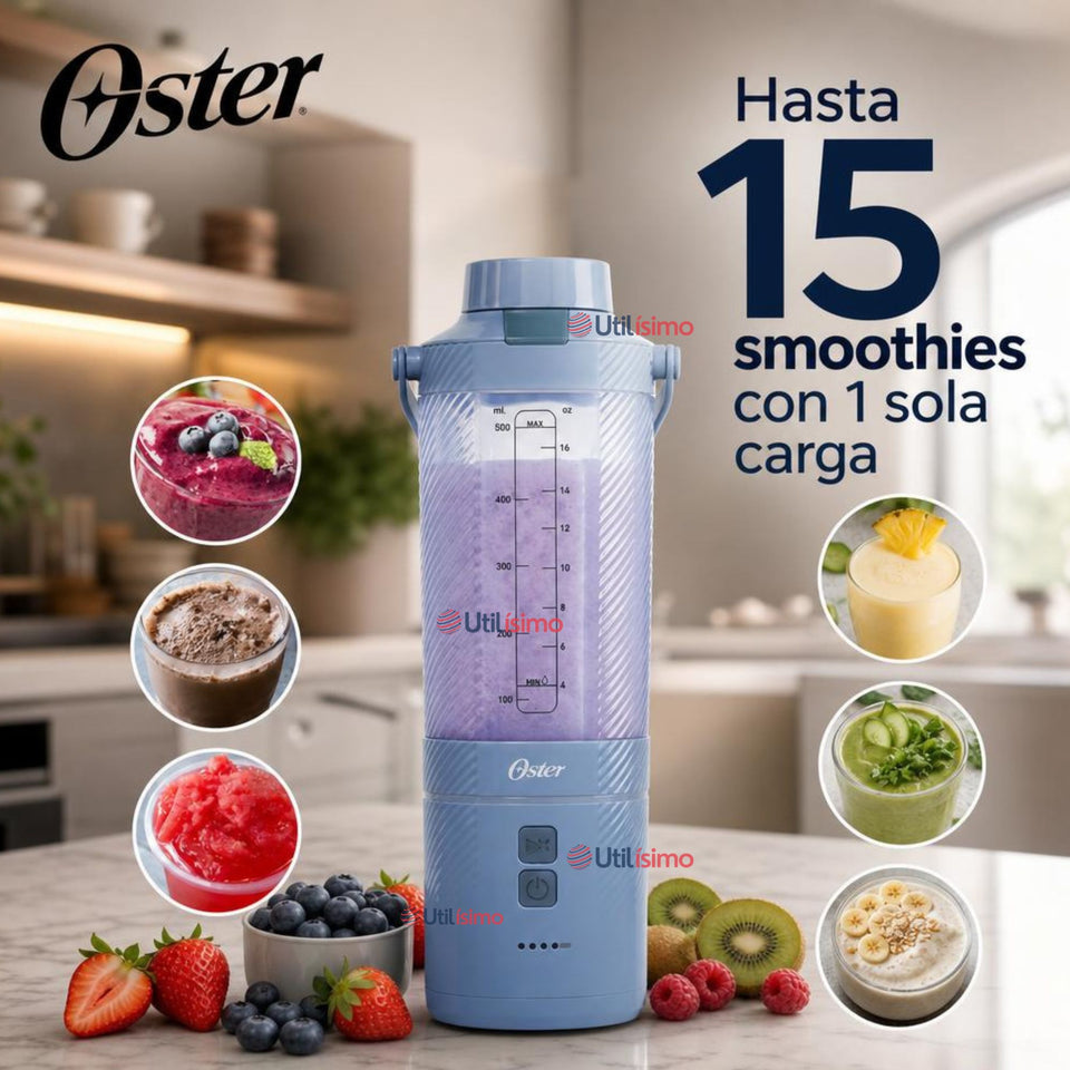 Oster Licuadora Portátil, GoMAX, 590 ml de Capacidad, para Smoothies, Azul, BLSTGFP-MH20-000