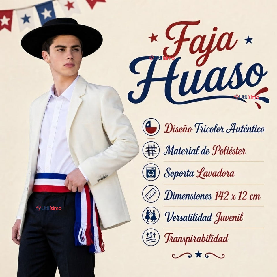 Faja Huaso Tricolor Chile Juvenil Fiestas Patrias Bailes Típico