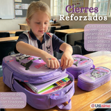Mochila Escolar Kuromi 3D Con Ruedas Desmontable + Estuche + Lonchera Poliéster Morado Niña