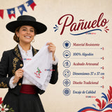Pack 3 Pañuelos Cueca Bordado Viva Chile Con Encaje 37x37cm