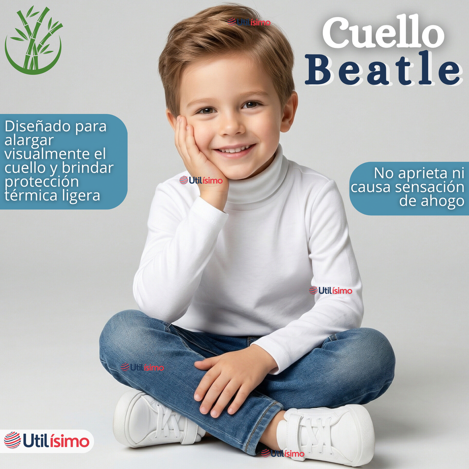 Camiseta Polera Bambú Primera Capa Cuello Beatle Manga Larga Colores Surtidos Niño