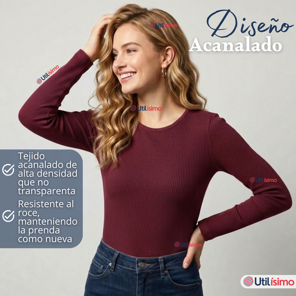 Pack 3 Camisetas Poleras Polar Primera Capa Acanalada Reductora Manga Larga Colores Surtidos Mujer