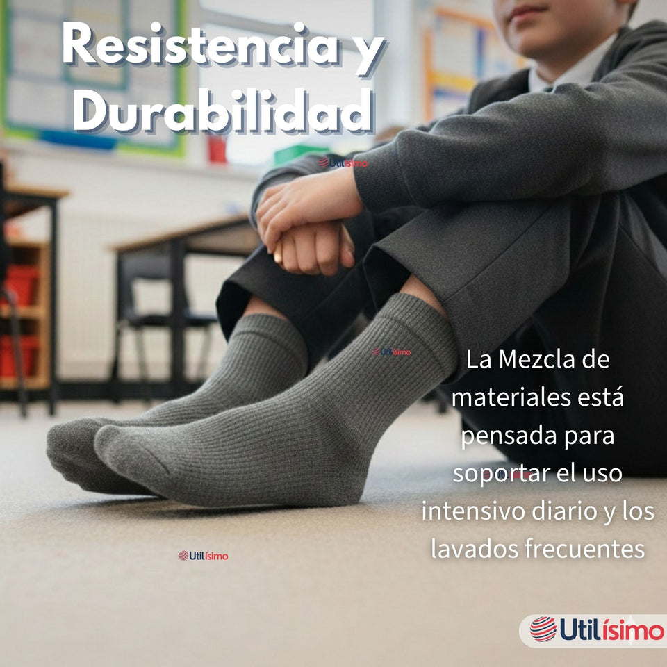 Calcetín Escolar Corto Algodón Gris Niño Juvenil