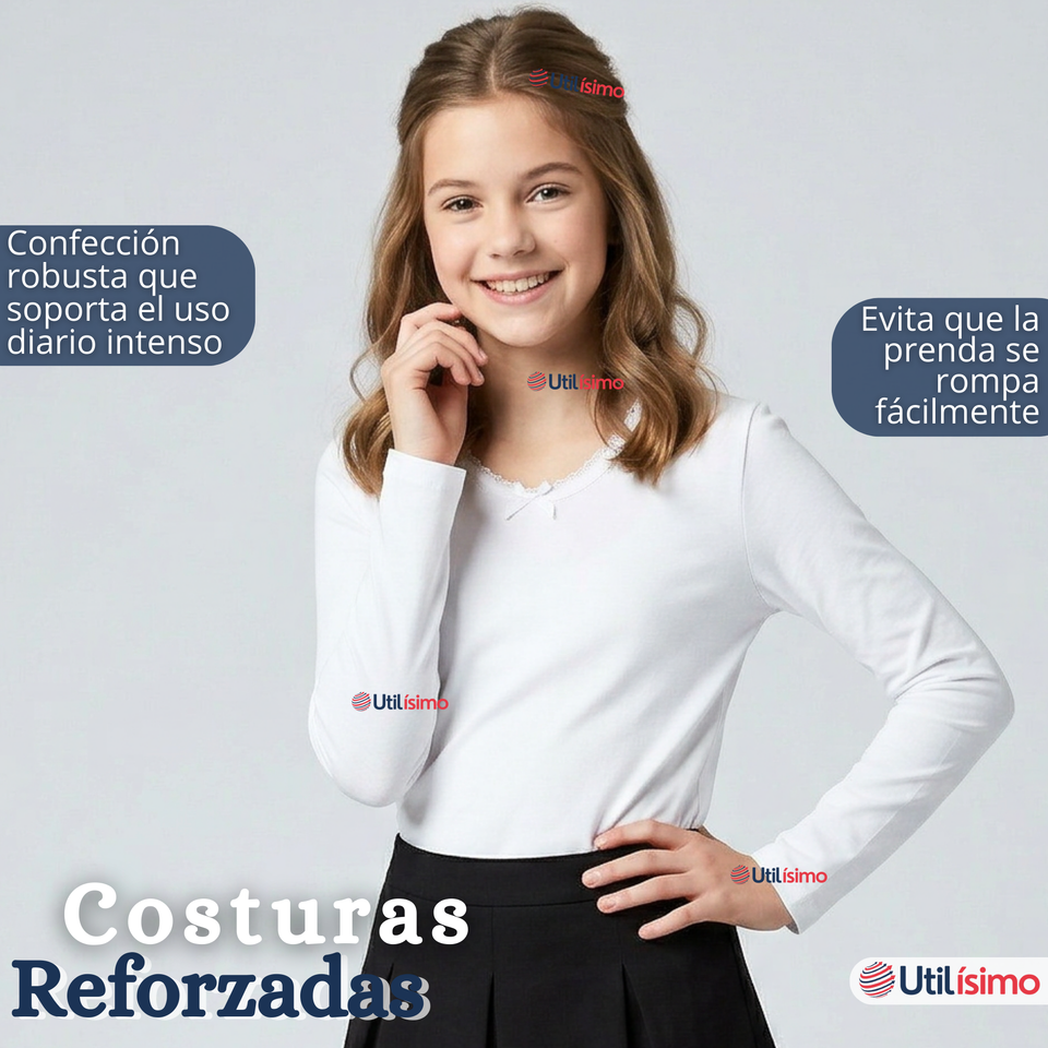 Pack 3 Camisetas Poleras Algodón Cuello Redondo Primera Capa Manga Larga Colores Surtidos Niña