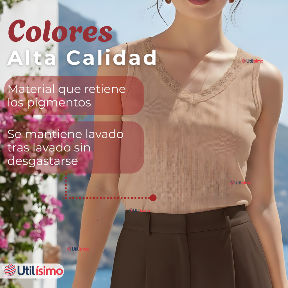 Camiseta Polera Sin Mangas Tela Acanalada Algodón Mujer Colores Surtidos