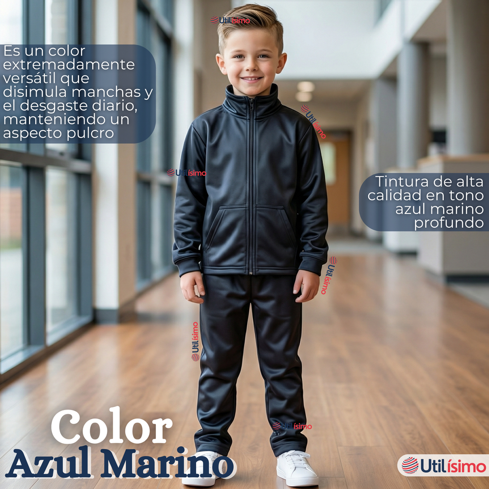 Pack 2 Conjuntos Escolares Buzo Pantalón Y Polerón Tela Sintética Unisex Niños Azul 3 a 16 años