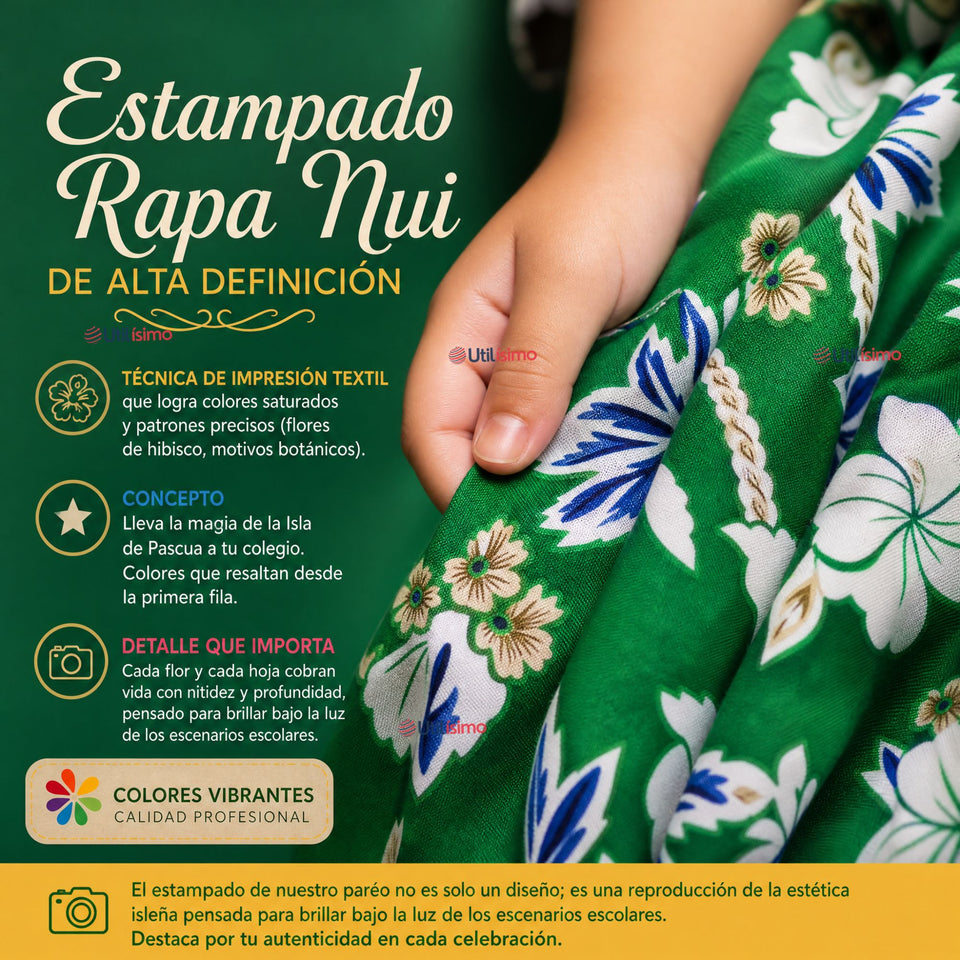Pareo Pascuense Niña Hawaiano Verde Danza Fiestas Patrias