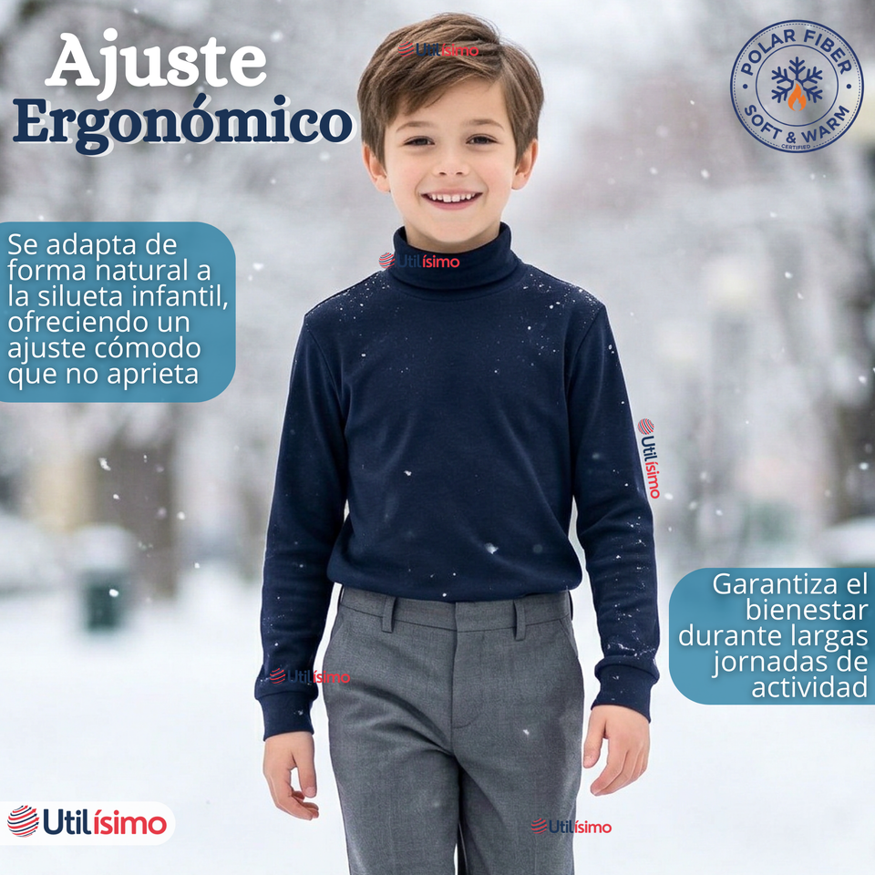 Pack 3 Poleras Camisetas Polar Azul Oscuro Primera Capa Beatle Manga Larga Niño