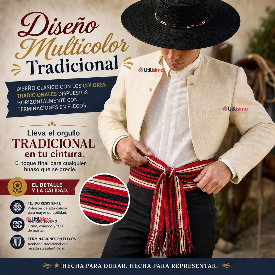 Faja Huaso Juvenil Fiestas Patrias Bailes Típico Multicolor