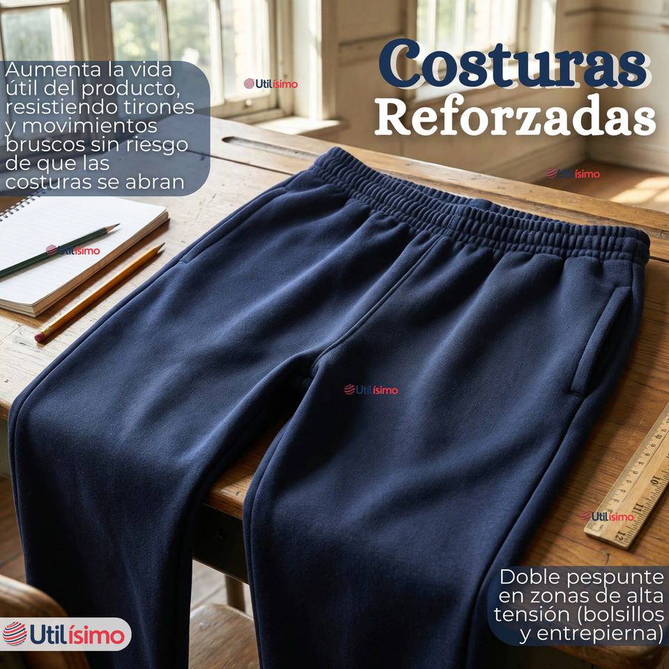 Pack 3 Buzos Pantalones Escolares Niños Unisex 100% Algodón Azul Bota Acanalada 3 a 16 años