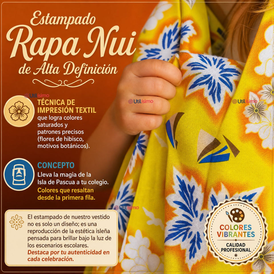 Pareo Pascuense Niña Hawaiano Amarillo Danza Fiestas Patrias