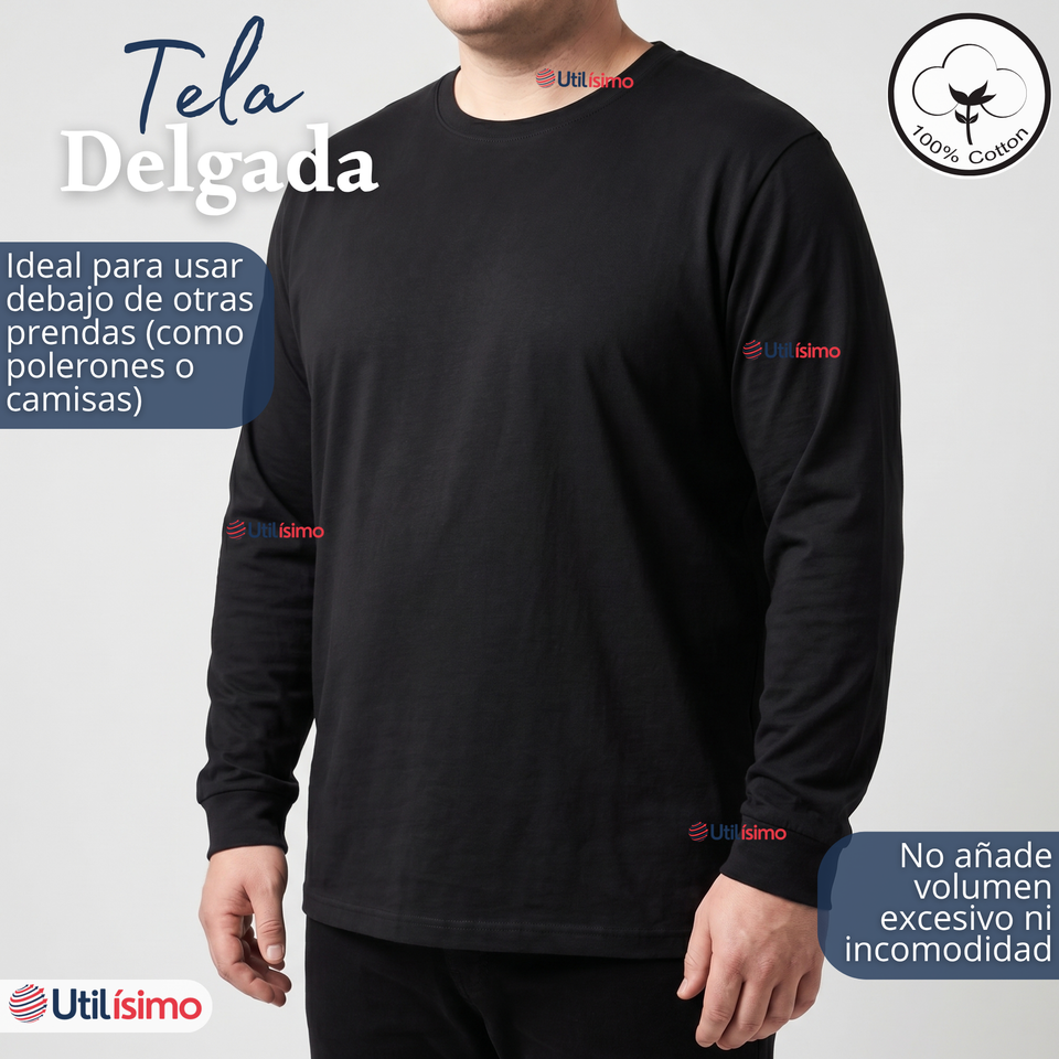 Pack 6 Camisetas Poleras 100% Algodón Basico Manga Larga Primera Capa Hombre