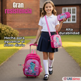 Mochila Escolar Con Ruedas + Estuche + Lonchera Poliéster Niña