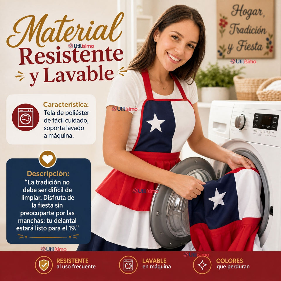 Pack 3 Delantales Diseño Tricolor Con Vuelos Mujer Fiestas Patria