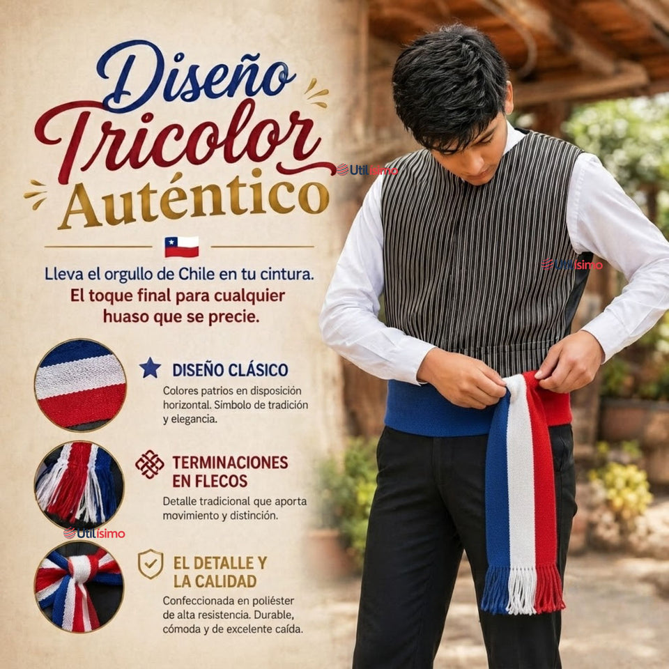 Faja Huaso Tricolor Chile Juvenil Fiestas Patrias Bailes Típico