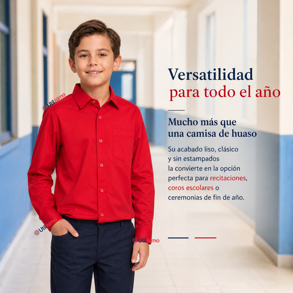 Camisa Huaso Niño Algodón Rojo Fiestas Patrias Traje Típico