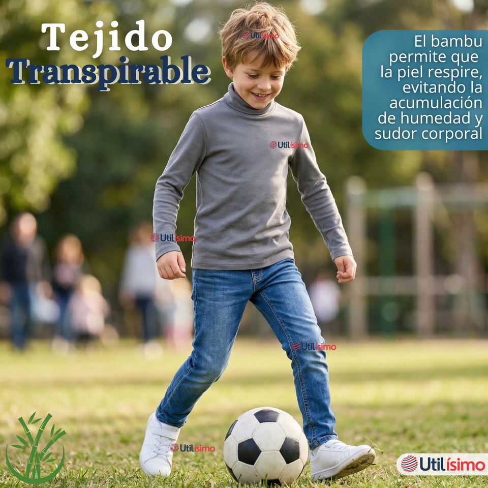 Camiseta Polera Bambú Primera Capa Cuello Beatle Manga Larga Colores Surtidos Niño