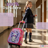 Mochila Escolar Kuromi 3D Con Ruedas Desmontable + Estuche + Lonchera Poliéster Morado Niña