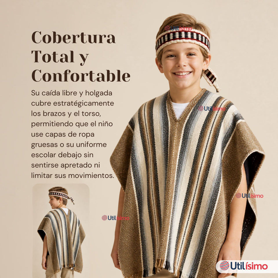 Pack 3 Ponchos Mantas Mapuche Con Trarilonco Juvenil Fiestas Patrias