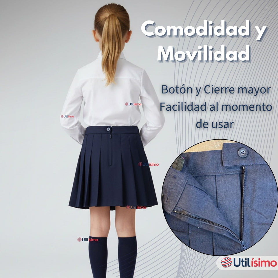Falda Escolar Color Azul Uniforme Para Niñas
