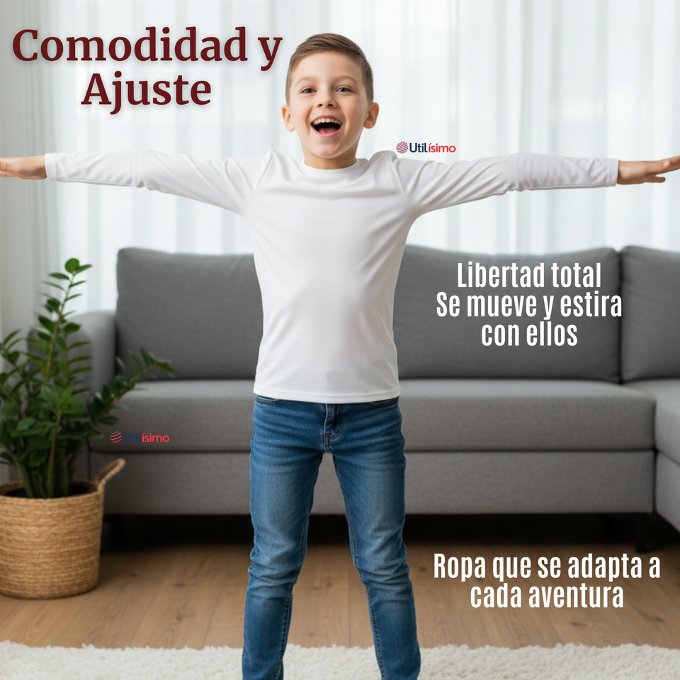 Pack 3 Camisetas Algodón Manga Larga Polera Primera Capa Blanco Niño