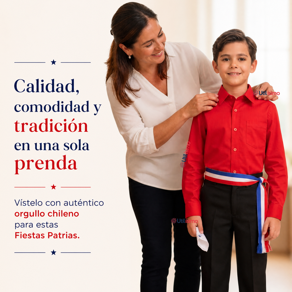 Camisa Huaso Niño Algodón Rojo Fiestas Patrias Traje Típico