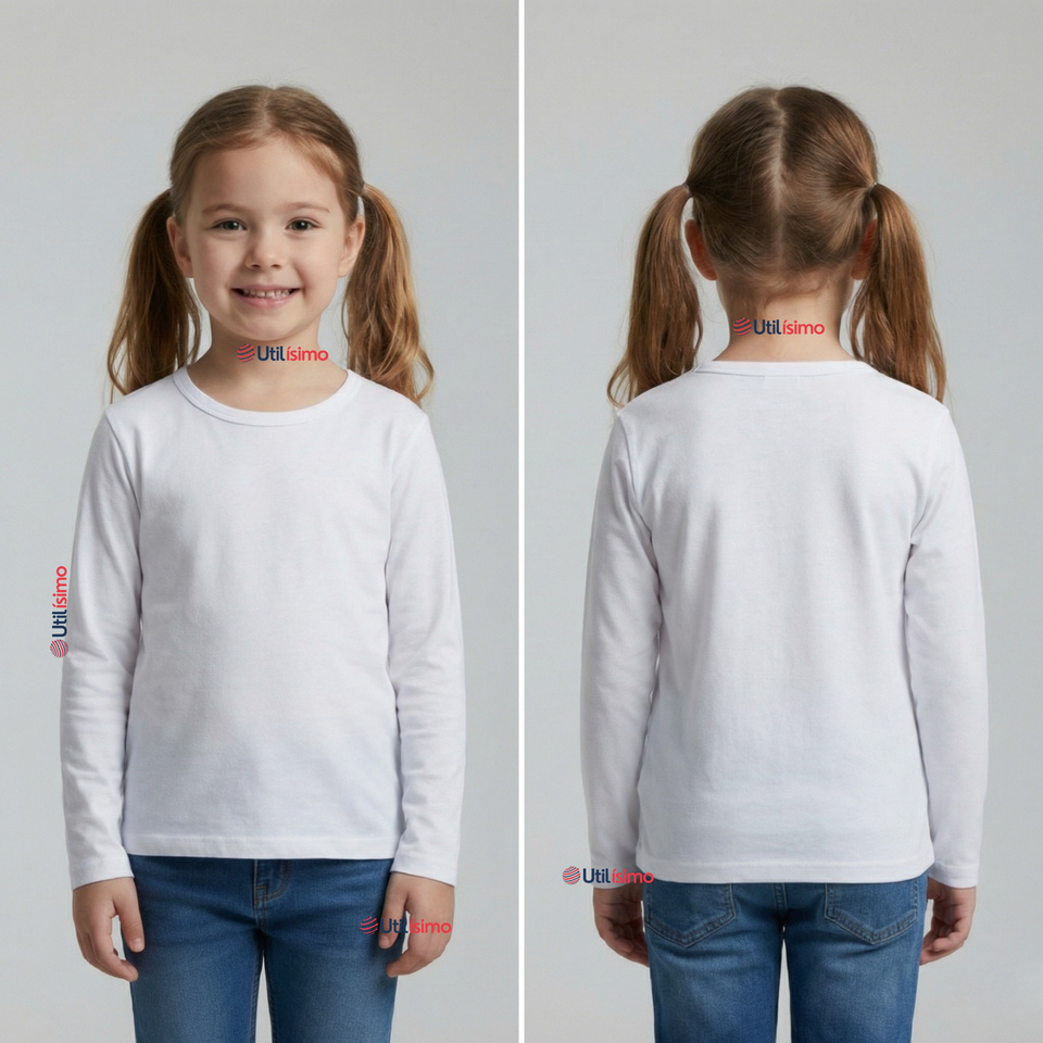 Camiseta Algodón Manga Larga Polera Primera Capa Blanco Niña