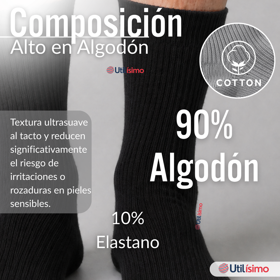 Pack 4 Pares Calcetines Diabéticos Hombre Algodón Suave Colores Surtidos Protección