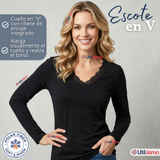 Camiseta Polera Polar Cuello V Manga Larga Con Encaje Colores Surtidos Mujer
