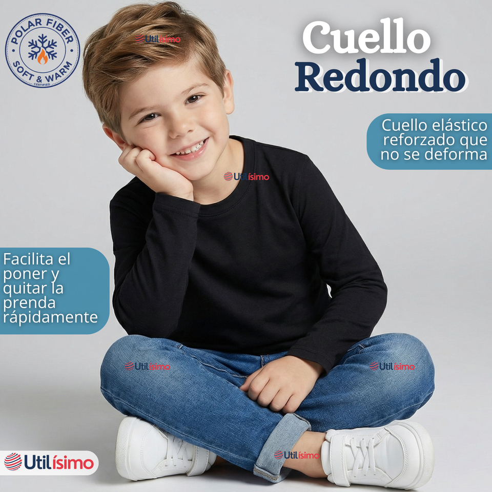 Polera Camiseta Polar Primera Capa Cuello Redondo Manga Larga Colores Surtido Niño