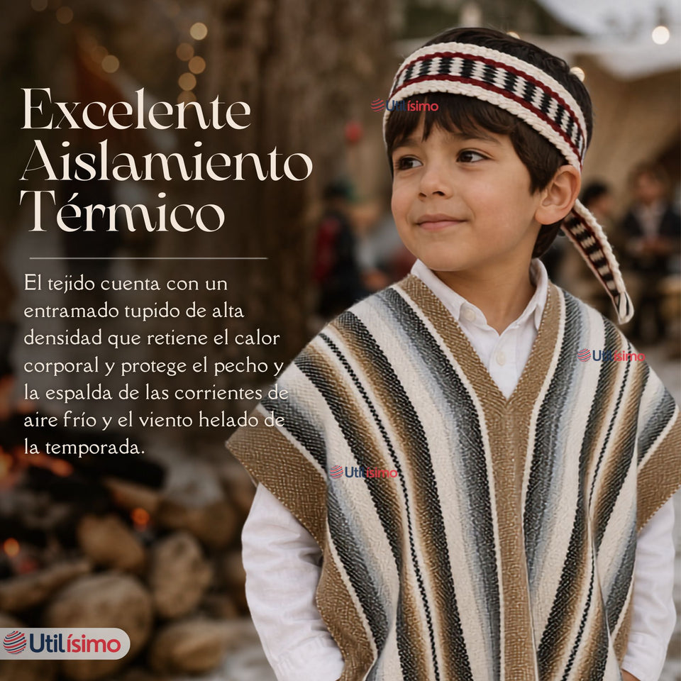 Poncho Manta Mapuche Con Trarilonco Niño Fiestas Patrias