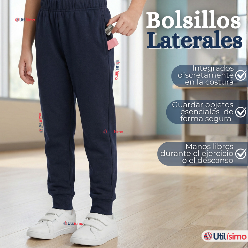 Conjunto Escolar Buzo Pantalón Y Polerón 100% Algodón Unisex Niños Azul 3 a 16 años